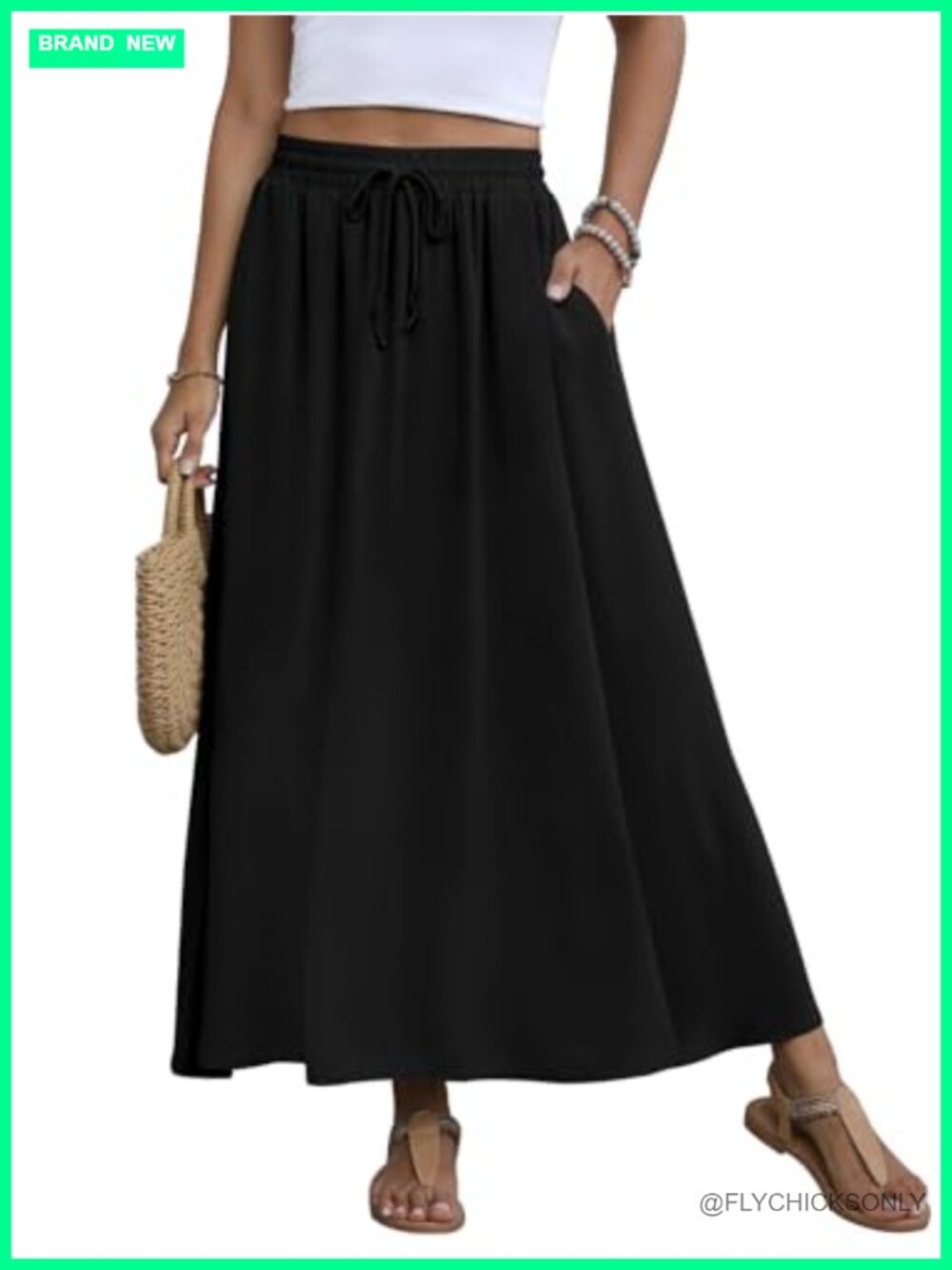 Women's Chiffon Maxi Skirt Pleated Flowy A-Line High Waisted with Pockets